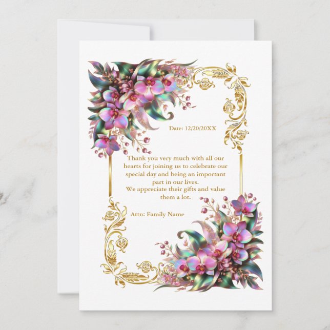 Elegant and vibrant Orchid Flowers Wedding Thank You Card (Front)