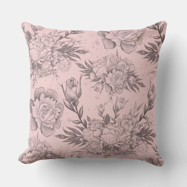 Elegant and Vintage Floral Throw Pillow (Front)