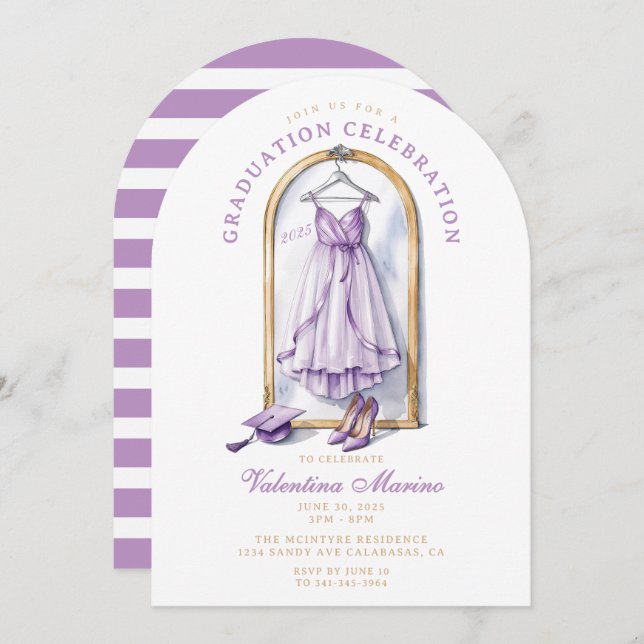 Elegant and Whimsical Purple Dress Graduation   Invitation (Front/Back)