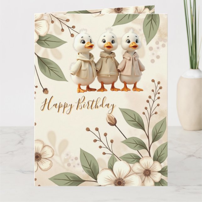 Elegant And Whimsy Floral With Ducks Card (Front)