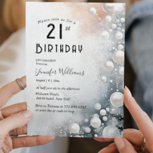Elegant and White Pearls 21st birthday party Invitation