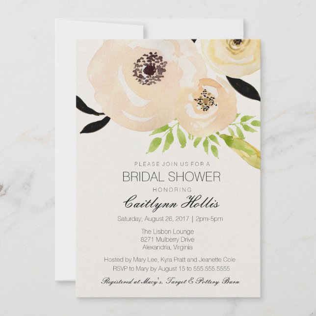 Elegant Anemone Black White Floral Bridal Shower Invitation (Front)