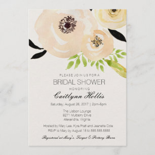 Elegant Anemone Black White Floral Bridal Shower Invitation