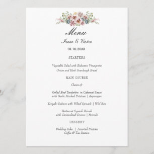 Elegant Anemone Blue grey Wedding or Party Menu