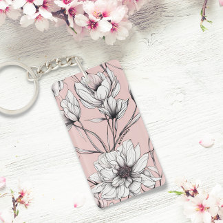 Elegant Anemone Floral Custom Name  Key Ring