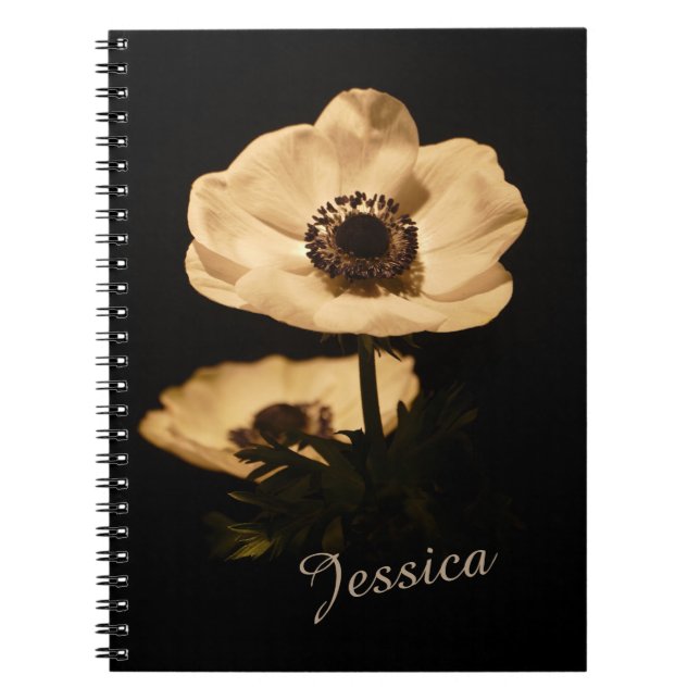 Elegant Anemone Flower Black Personalised Notebook (Front)