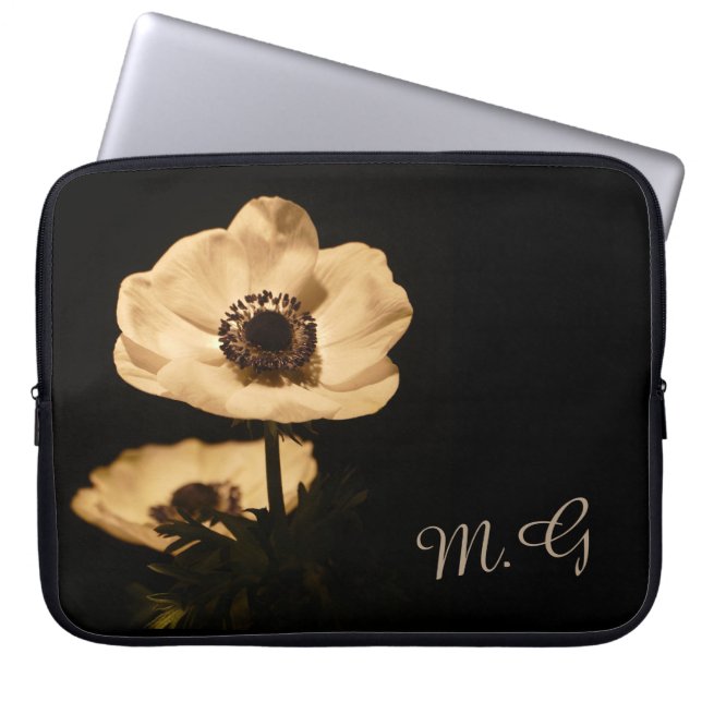 Elegant Anemone Flowers Initials Laptop Sleeve (Front)
