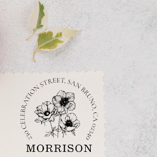 Elegant Anemone Flowers Name Round Return Address Self-inking Stamp