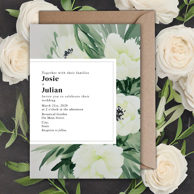 Elegant Anemone White Floral Greenery Wedding Invitation (Creator Uploaded)