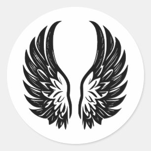 Elegant Angel Wings Silhouette in BW Classic Round Sticker