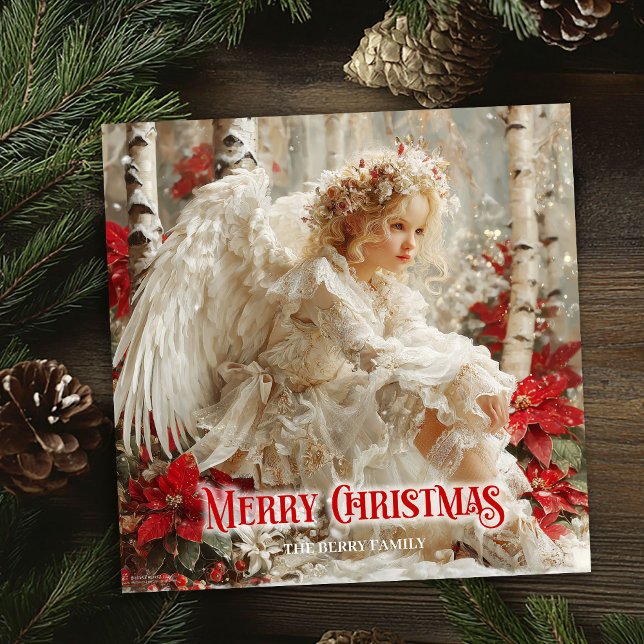 Elegant angelic angel red gold festive sparkles  holiday card (Elegant angelic angel red gold festive sparkles card)