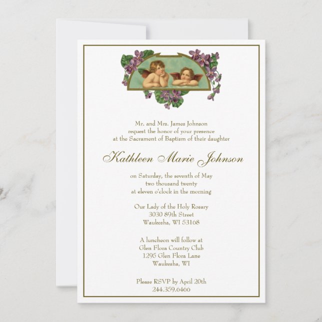 Elegant Angels Baptism Christening Floral Invitation (Front)