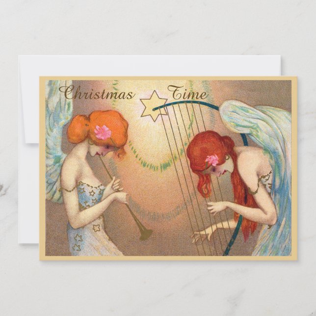 Elegant Angels & Music Christmas Time Invitation (Front)