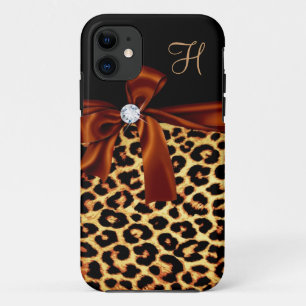 Elegant Animal Print Faux Diamond Monogrammed Case-Mate iPhone Case