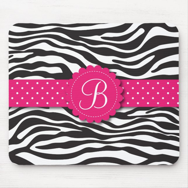 Elegant Animal Print Zebra Monogram Girly Pink Mouse Pad (Front)