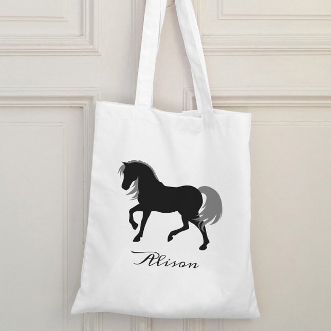 Elegant Animal Silhouette Personalised Black Horse Tote Bag (Creator Uploaded)