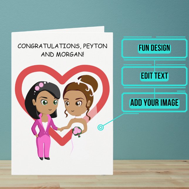 Elegant Anime Lesbian Wedding Congratulations Card (Send your love and congratulations with a modern and unique twist.)