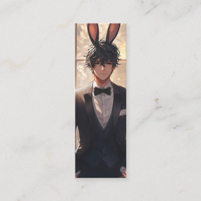 Elegant Anime Rabbit Man Mini Business Card (Front)