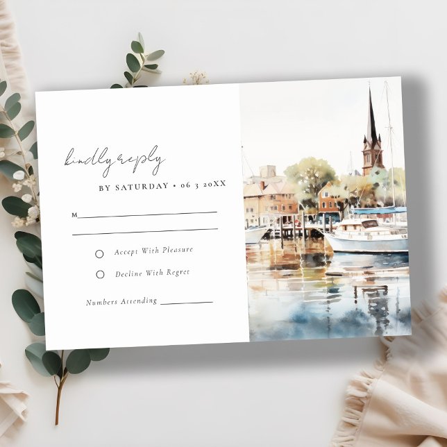 Elegant Annapolis Maryland Watercolor Wedding RSVP Card (Creator Uploaded)
