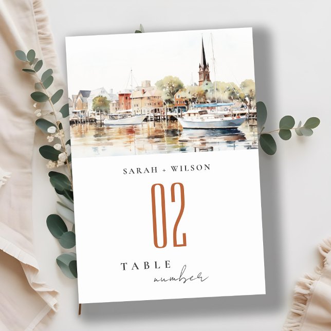 Elegant Annapolis Maryland Watercolor Wedding Table Number (Creator Uploaded)
