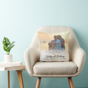 Elegant Anniversary 2 Photo Calligraphy Script Cushion