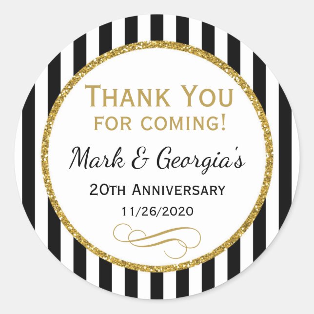 Elegant Anniversary Black Gold Thank You Favour Ta Classic Round Sticker (Front)