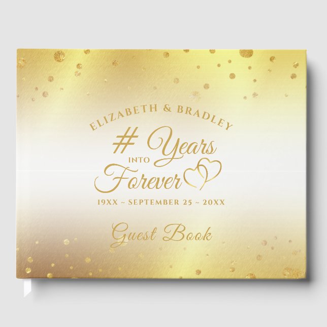 Elegant Anniversary Gold Hearts YEARS INTO FOREVER Guest Book (Front)