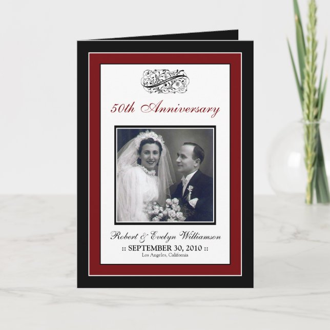 Elegant Anniversary Party Custom Card (red) (Front)