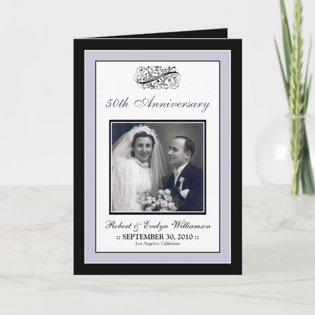 Elegant Anniversary Party Custom Card (silver) (Front)