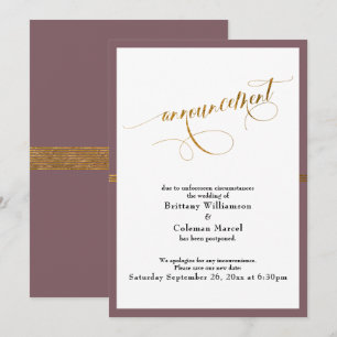 Elegant Announcement Mauve & Gold Stripe Card