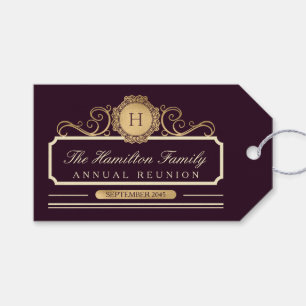 Elegant Annual Family Reunion Gold Burgundy Favour Gift Tags