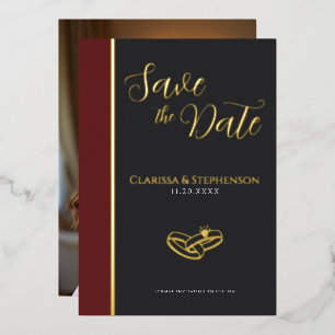 Elegant Anthracite Burgundy Photo Save The Date