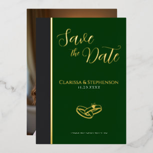 Elegant Anthracite Dark Green Photo Save The Date