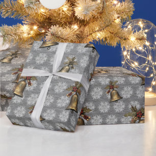 Elegant Antique Bells on Steel Gray Wrapping Paper