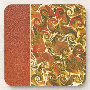 Elegant Antique Book, Ornate Swirl Pattern Coaster