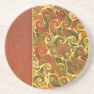 Elegant Antique Book, Ornate Swirl Pattern Coaster