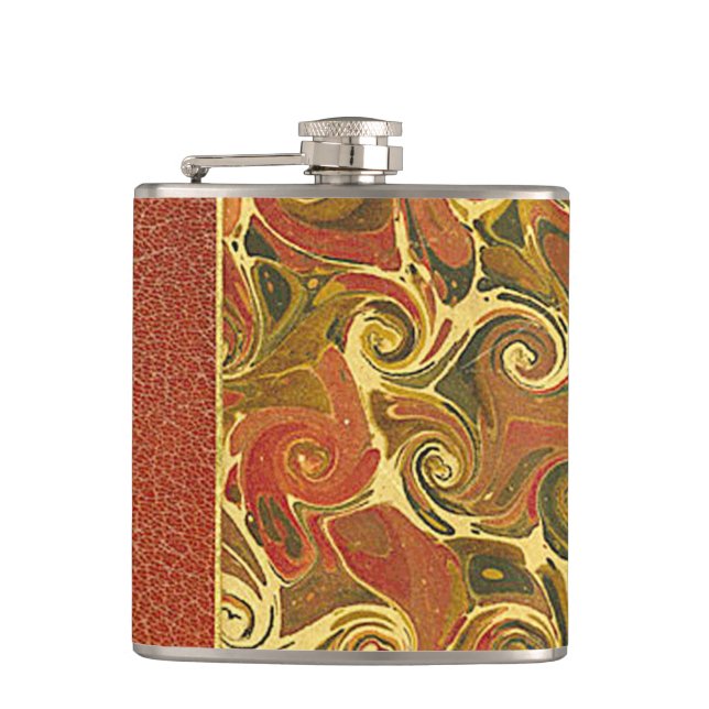 Elegant Antique Book, Ornate Swirl Pattern Hip Flask (Front)