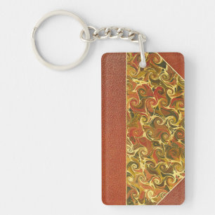 Elegant Antique Book, Ornate Swirl Pattern Key Ring