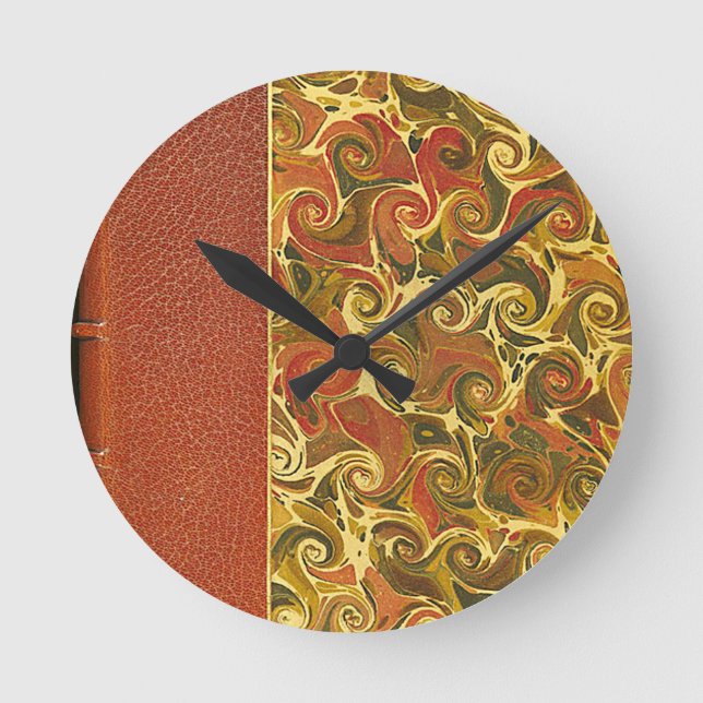 Elegant Antique Book, Ornate Swirl Pattern Round Clock (Front)