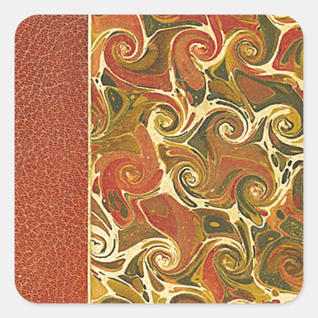 Elegant Antique Book, Ornate Swirl Pattern Square Sticker (Front)