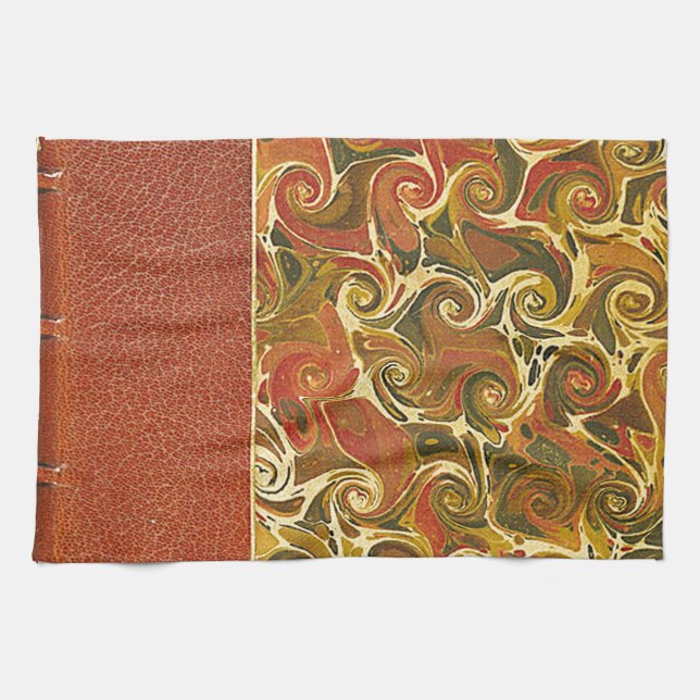 Elegant Antique Book, Ornate Swirl Pattern Tea Towel (Horizontal)