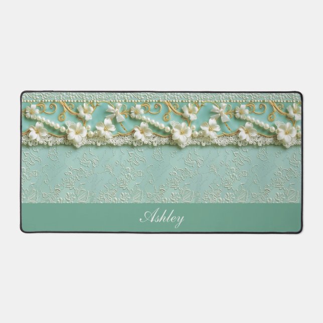 Elegant Antique Floral Personalized Desk Mat (Front)