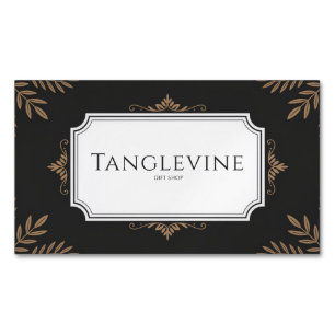 Elegant Antique Gold Botanical Black Formal Frame Magnetic Business Card