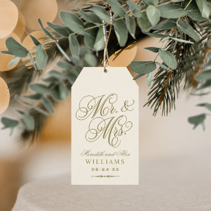 Elegant Antique Gold Ivory Mr and Mrs Favour Gift Tags