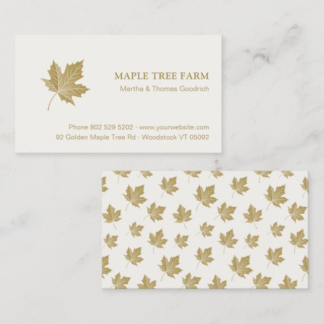 Elegant Antique Gold Maple Leaves Pattern.  Business Card (Front/Back)