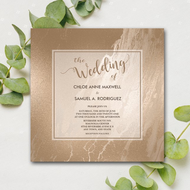 Elegant Antique Gold Marble Modern Wedding Invitation (Creator Uploaded)