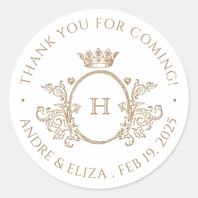 Elegant Antique Gold  Monogram Wedding Sticker (Front)