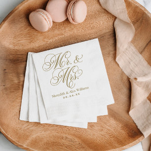 Elegant Antique Gold Mr and Mrs Script Monogram Napkin