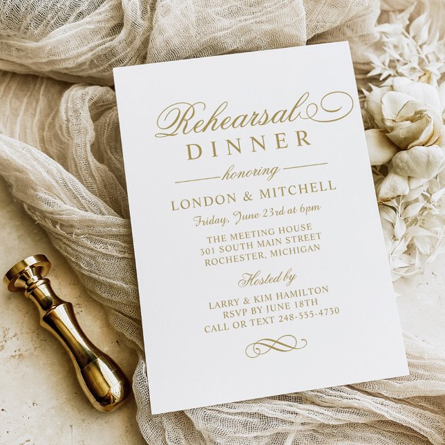 Elegant Antique Gold Script Rehearsal Dinner Invitation (Creator Uploaded)