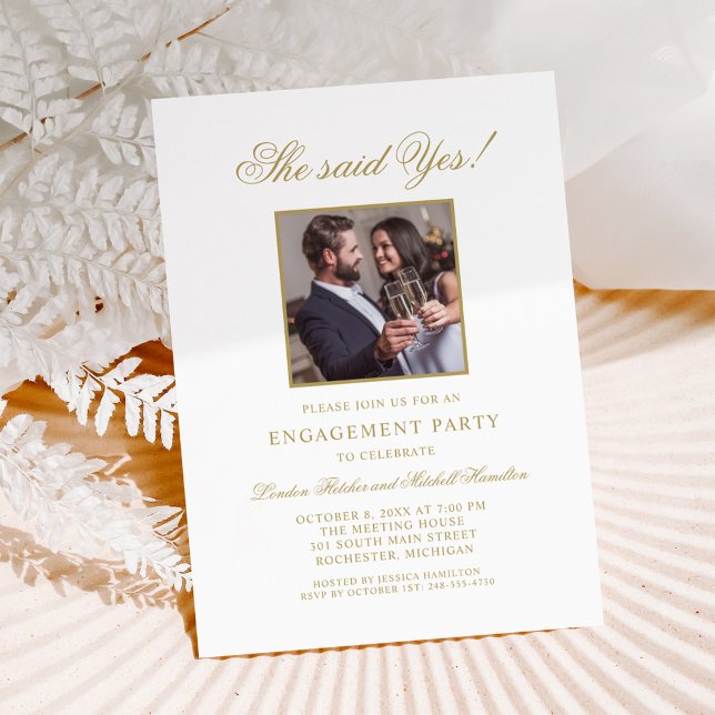 Elegant Antique Gold She Said Yes Photo Invitation (Creator Uploaded)